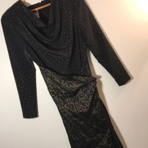 Vintage 80’s JEANNE MARC Wrap Dress Black & Gold